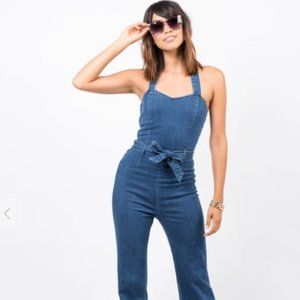 Litz 70s Flared Denim Halter Jumpsuit Wideleg M